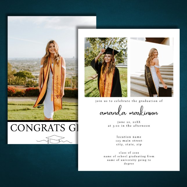 Modern Typography 3 Photo Graduation Announcement (Creator Uploaded)