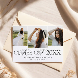 Modern Typography 3 Photos Class of Graduation Invitation
