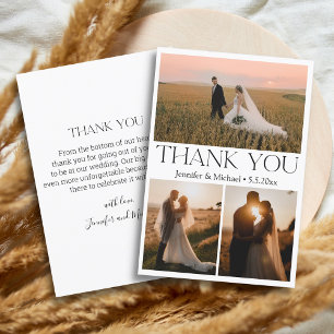 modern typography  3 photos collage wedding thank you card