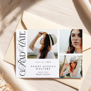 Modern Typography 3 Photos Elegant Graduation Invitation