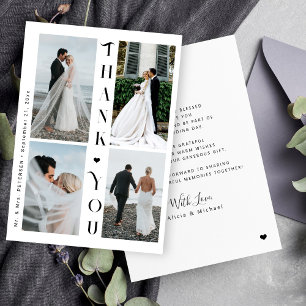 Modern typography 4 photo wedding thank you card