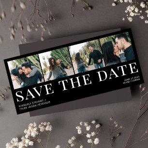 Modern typography 4 photos black wedding save the date