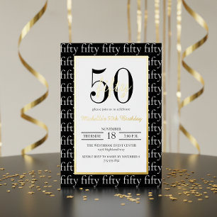 Modern Typography 50th Birthday Party Black Gold 