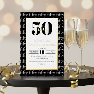 Modern Typography 50th Birthday Party Black Gold