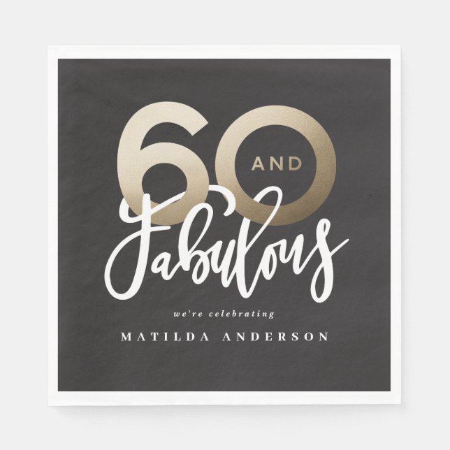 Modern typography 60th birthday black and gold napkin (Front)