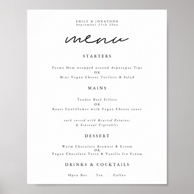 Modern Typography Any Colour Script Wedding Menu Poster (Front)