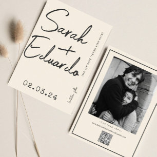 Modern Typography B&W Handwritting Photo Qr Code  Save The Date