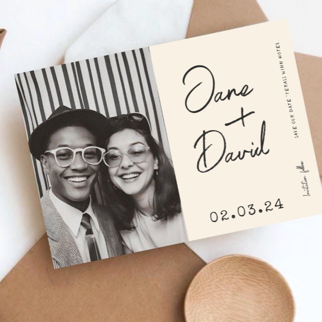Modern Typography B&W Save the date Photo Qr Code  (Creator Uploaded)