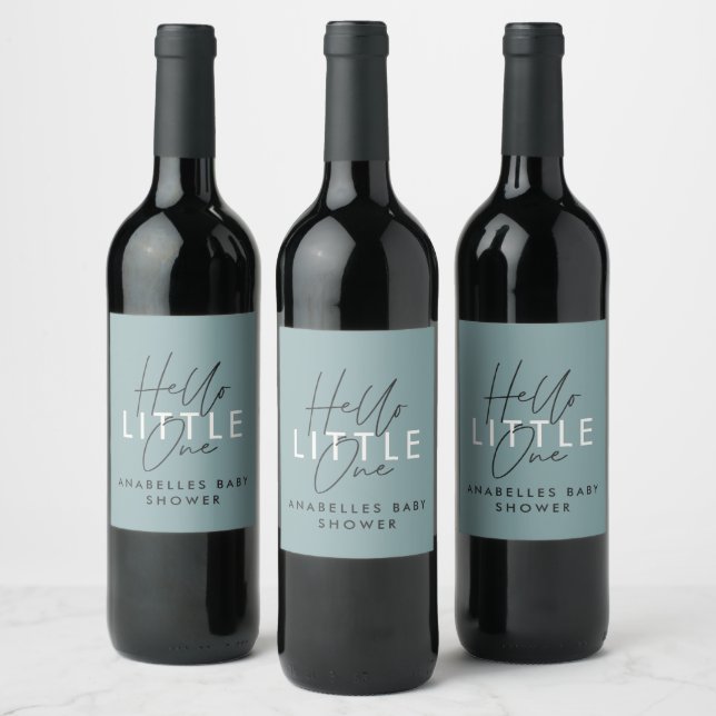 Modern typography baby shower hello little one wine label (Bottles)