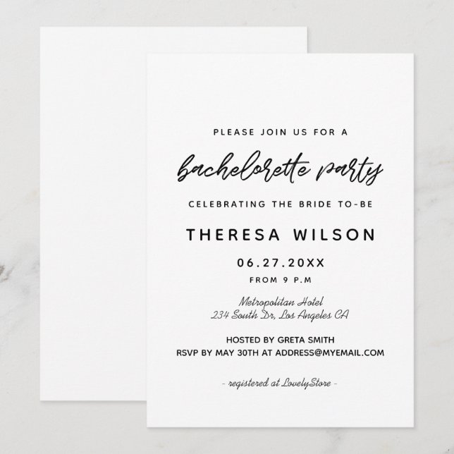 Modern typography Bachelorette Party Invitation (Front/Back)
