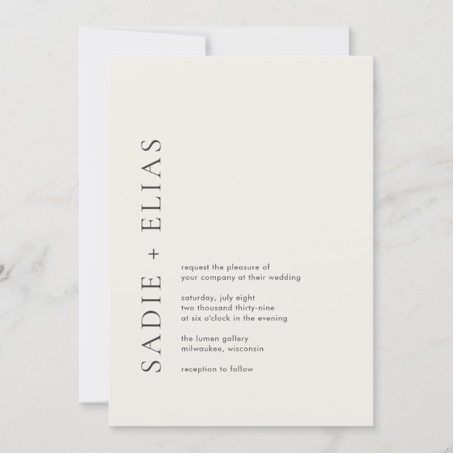 Modern Typography Beige Elegant Wedding Invitation (Front)