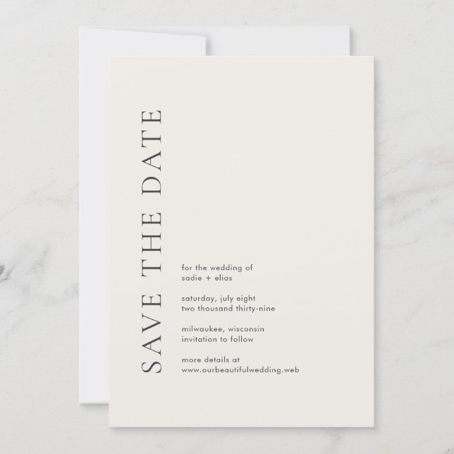 Modern Typography Beige Elegant Wedding Save The Date (Front)