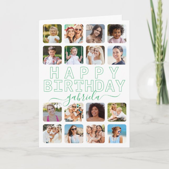Modern Typography Birthday Card – Custom Photo Gre (Front)