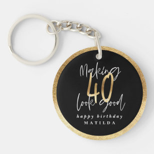 Modern typography black and gold 40th birthday key ring