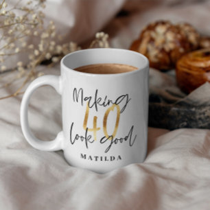 Modern typography black and gold 40th birthday mug