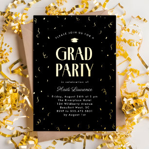 Modern Typography Black and Gold Graduation Party