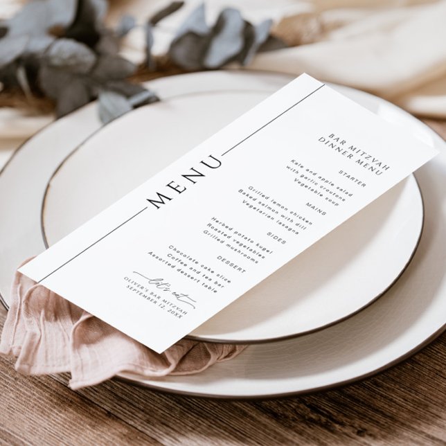 Modern Typography Black and White Bar Mitzvah Menu (Creator Uploaded)
