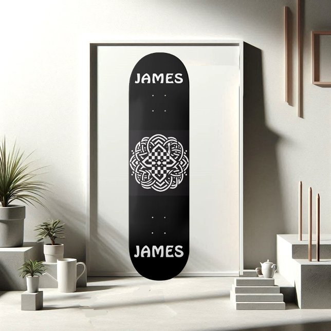 Modern Typography Black and White Celtic Art Funky Skateboard (Modern Typography Black and White Celtic Art Funky Skateboard)