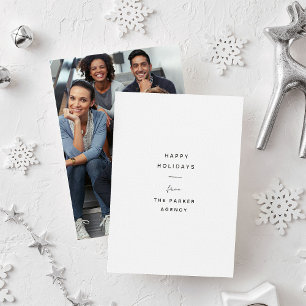 Modern Typography Black and White Corporate Photo Holiday Card