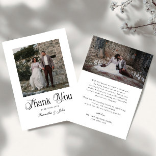 Modern Typography Black and White Wedding Photo Thank You Card