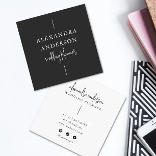 Modern Typography Black and White Wedding Planner  Square Business Card