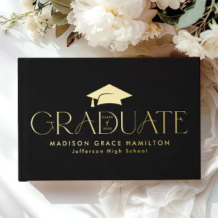 Modern Typography Black Photo Graduation Guest Book