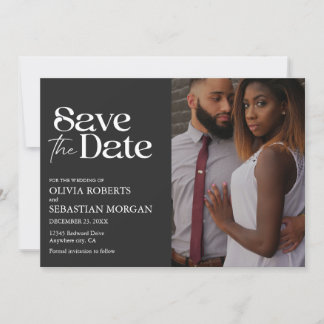 Modern Typography Black Photo Wedding Save The Date