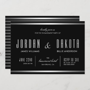 Modern Typography Black & Silver Engagement Party Invitation