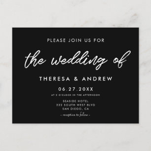 Modern typography black wedding invitation postcard