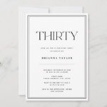 Modern Typography Black & White 30th Birthday Invitation<br><div class="desc">This is an elegant,  minimalist and modern 5x7 30th Birthday party invitation. It is a simple and stylish typography design in classic black and white for a chic and timeless look. Please contact the designer for any queries about this design.</div>