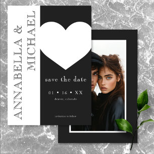 Modern Typography Black White Heart Photo Wedding Save The Date