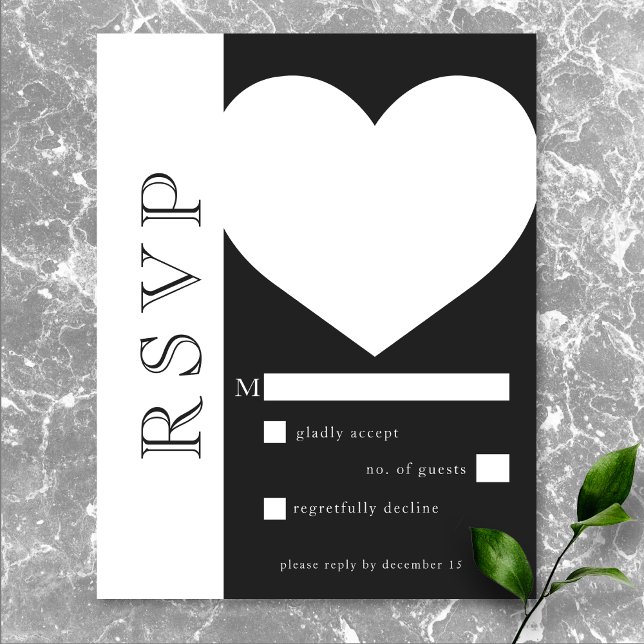 Modern Typography Black White Heart Wedding RSVP Card (Modern Typography Black White Heart Wedding RSVP Card)