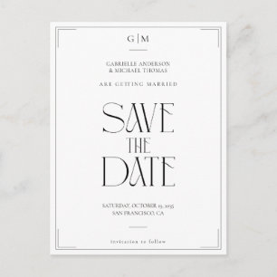 Modern Typography Black White Save The Date Postcard