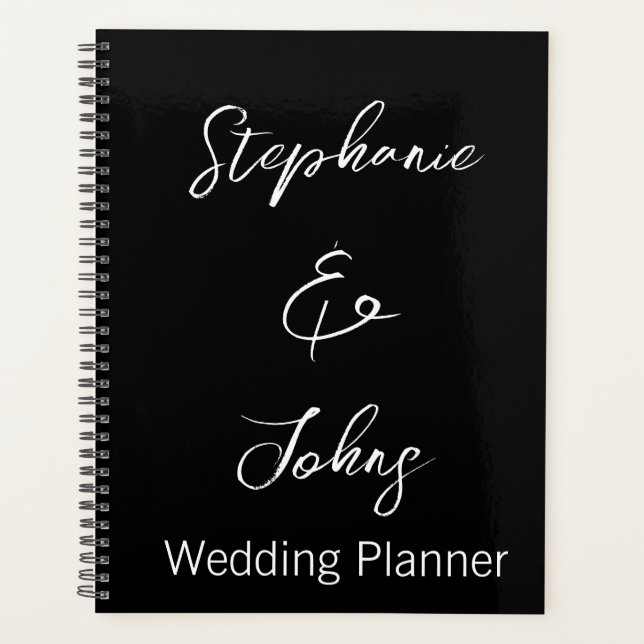 Modern Typography Black White Trendy Wedding Planner (Front)
