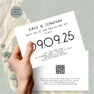 Modern Typography Black White Wedding Invitation