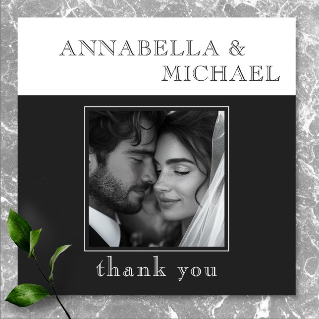 Modern Typography Black White Wedding Photo Thank You Card (Modern Typography Black White Wedding Photo Thank You Card)