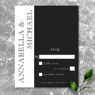 Modern Typography Black White Wedding RSVP Card