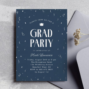 Modern Typography Blue and Silver Graduation Party