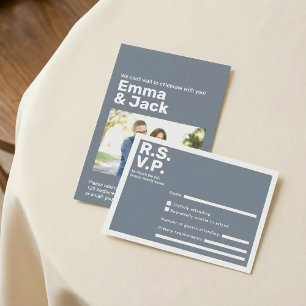 Modern typography Blue Bold RSVP Wedding  Card