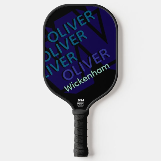 Modern Typography Blue Name Cool Pickleball Paddle (Front)
