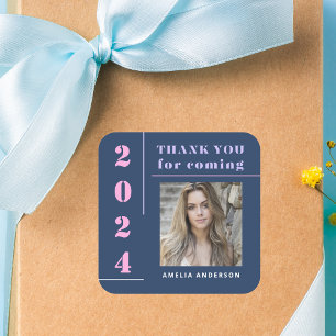 Modern Typography Blue Photo Graduation Thank You Square Sticker