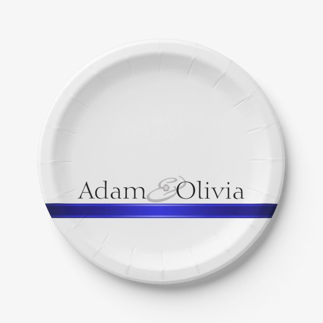 Modern Typography Blue Wedding Paper Plate (Front)