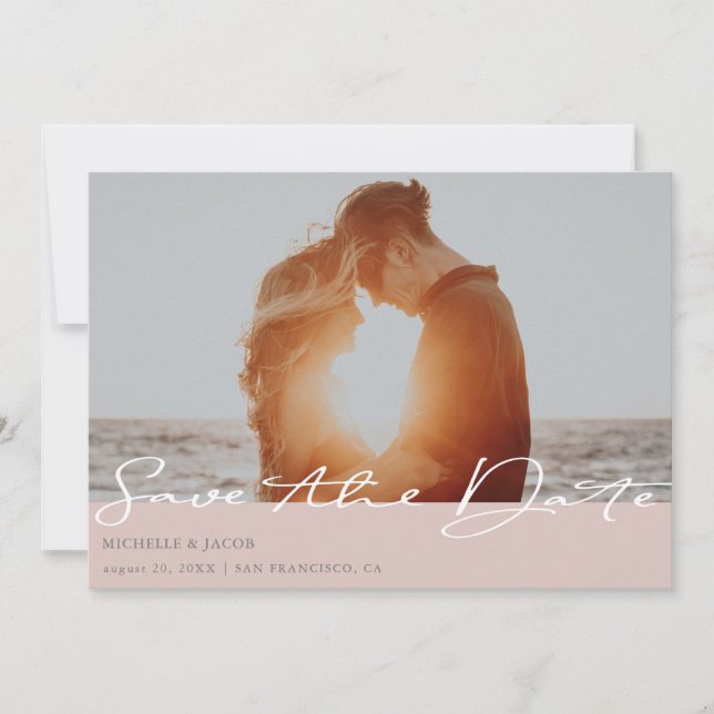 Modern Typography Blush ⎥ Photo Save The Date Card (Front)