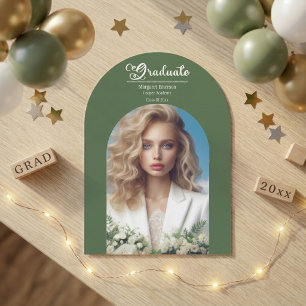 Modern Typography Bold Graduate Olive Green Arch Invitation