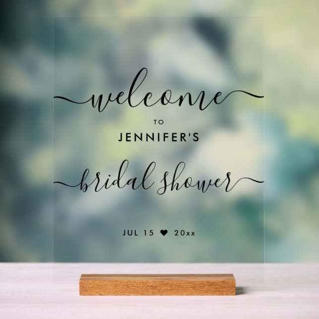 Modern Typography Bridal Shower Welcome Black Acrylic Sign (Neutral)