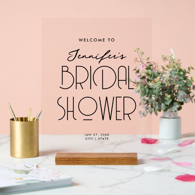 Modern Typography Bridal Shower Welcome Black Acrylic Sign (Wedding)