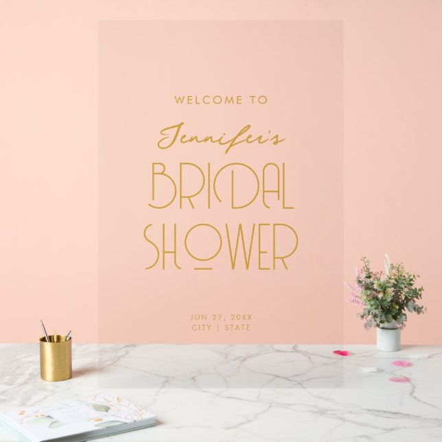Modern Typography Bridal Shower Welcome Gold Acrylic Sign (Wedding)