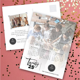 Modern Typography Brush Script 2025 Calendar Photo Holiday Postcard