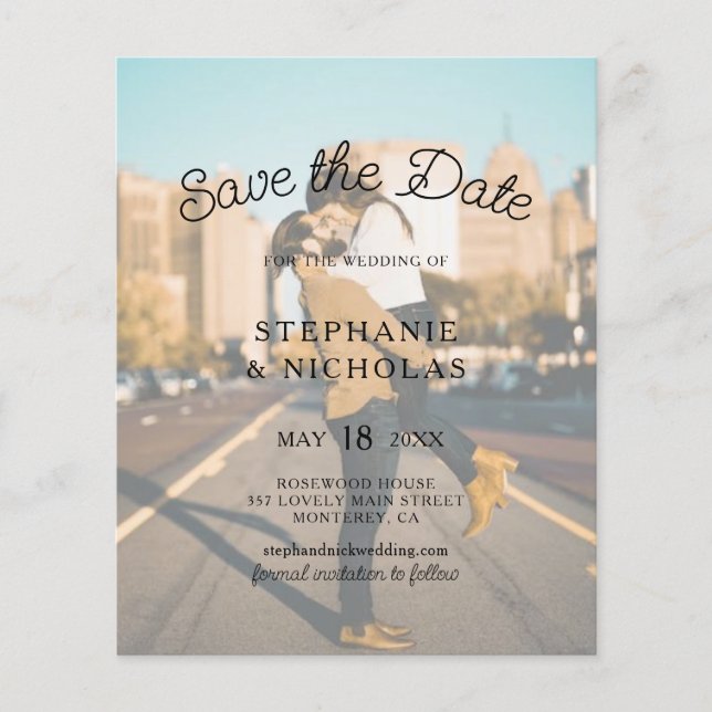Modern Typography Budget Photo Save The Date Flyer (Front)