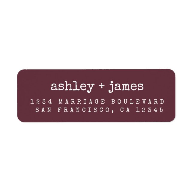 Modern Typography Burgundy Wedding Return Address Label (Front)